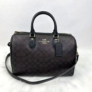 Coach Rowan Large Satchel Crossbody Bag Signature Canvas CV959 Walnut /Black NWT